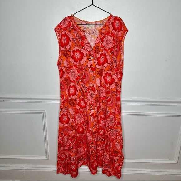 Madly Sweetly WATERMELON SUGAR MIDI Linen Dress Womens 18 - Picture 2 of 9
